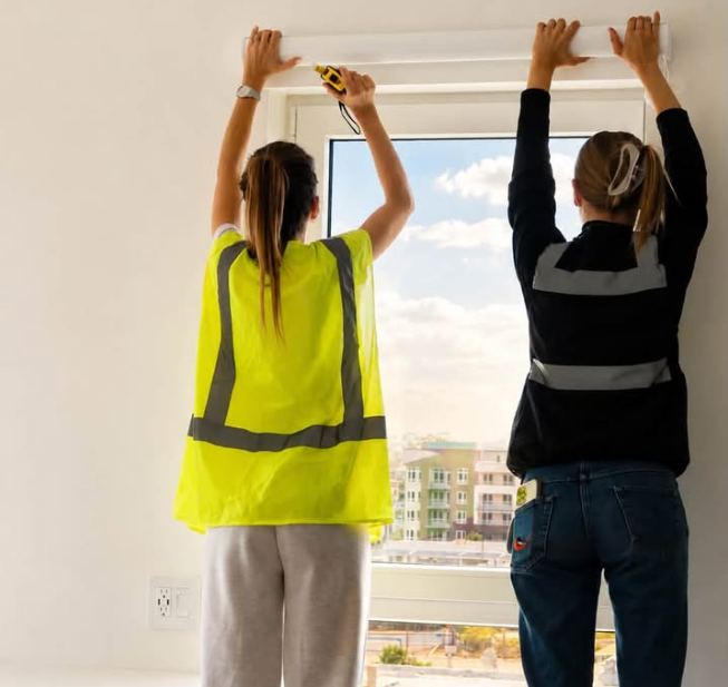 Sunny Sway Shades installers hanging custom blinds in Miami