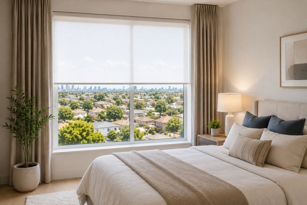 Bedroom blackout roller shade installation, South Florida