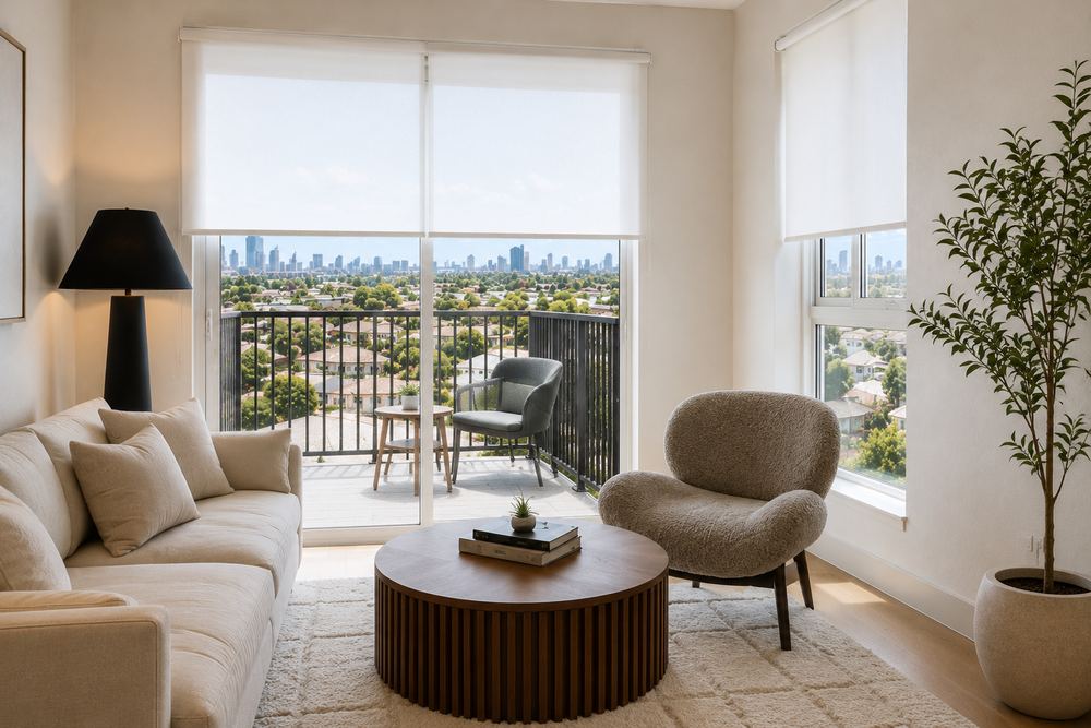 Roller shades for sliding balcony door, West Palm Beach condo